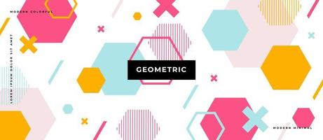 Hexagon Seamless geometric pattern in retro pastel colors. Memphis style. Moving shape and object in plain white background. vector