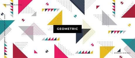 Colorful Flat Triangle shape, line, dot. Geometric memphis style seamless pattern in white background. vector