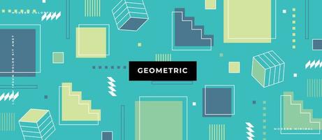 Green background with different geometric shapes, line, dot, shape memphis style concept. vector