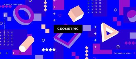 Geometric seamless pattern in 80s memphis style. Isometric geometric 3D shapes. Trendy retro background for printing on paper, promotional materials and fabric. vector