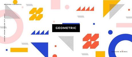 Colorful flat memphis pattern shape. Geometric polygon shape with line, dot, element in white plain background. vector