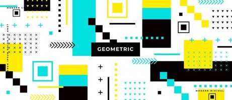 Flat geometric shapes. Square, line, dot, elements. Funky colorful memphis ornaments in white plain background. vector