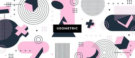 Trendy moving pastel color 3d shape. Geometric memphis style shapes, line, dot isolated on white flat background. vector