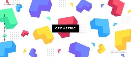 Colorful geometric seamless moving 3d shape pattern. Memphis style in white background vector