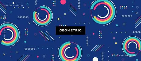 Colorful circle Memphis seamless pattern. Geometric elements memphis in the style. Trendy retro dark blue background. vector