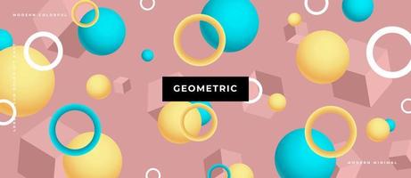 3D geometric pastel cube, sphere animated. Memphis style moving element on minimal background. vector