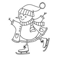 Snowman skating doodle hand drawn illustration