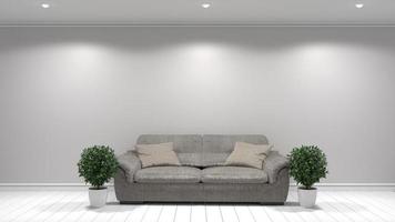 Modern interior room with sofa and green plants in white room,3d rendering photo