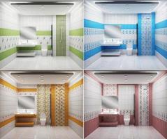 Azulejos de diseño de baño brillante rosa, verde, azul y amarillo, estilo moderno y colorido. Representación 3d foto