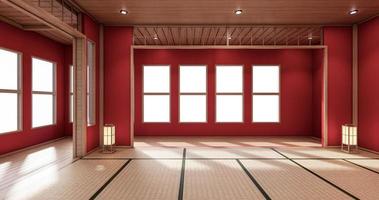 The interior color Red room inteior with tatami mat floor.3D rendering photo