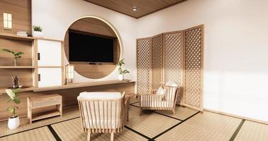 the circle wall design room Japanese - zen style,minimal designs. 3D rendering photo