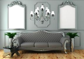 Interior living luxury classic style, decoration gray wall on wooden floor, 3D rendering photo