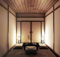 Interior Sala Vacía Japonesa Tatami Diseñando El Más Hermoso. Representación 3d foto
