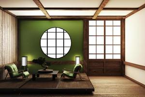 japan interior design,modern living room. 3d illustration, 3d rendering photo