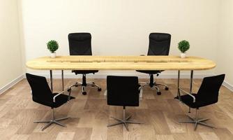 Empty white Conference room interior with wood floor on white wall background - empty room business room interior. 3d rendering photo