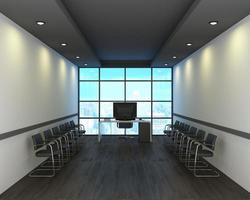 Office in modern style on wooden floor, city view. 3D Rendering photo