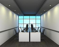Office in modern style on wooden floor, city view. 3D Rendering photo