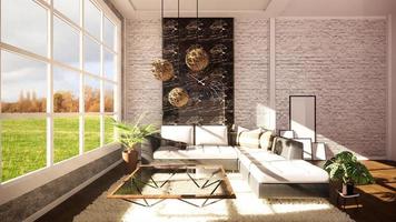 Loft modern interior designed as a open plan modern apartment. 3D rendering