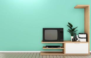 Tv shelf in mint room modern tropical style - empty room interior - minimal design. 3d rendering photo