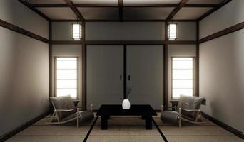 mock up living room with floor tatami mat and traditional japanese.3D rendering photo