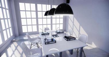 office interior with a row under large windows. Massive ceiling lamps.3D rendering photo