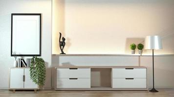 Cabinet in modern zen living room with decoration zen style on white wall design hidden light.3d rendering photo
