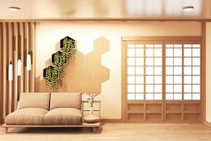 Mini sofa armchair Japanese design on room japanese minimal style.3D rendering photo