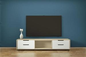 Tv cabinet in zen modern empty room janapese minimal designs, 3d rendering photo