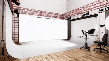 Studio - Modern Film Studio with white Screen. 3D rendering photo