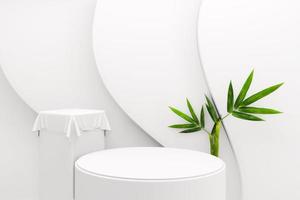 Tropical  Podium minimal geometric and bamboo japanese decoration .3D rendering photo