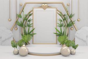 Tropical  Podium minimal geometric and bamboo japanese decoration .3D rendering photo