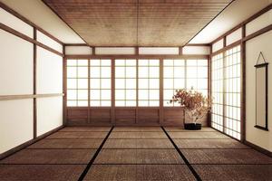diseñando la maqueta más hermosa, diseñada específicamente en estilo japonés, habitación vacía. Representación 3d foto
