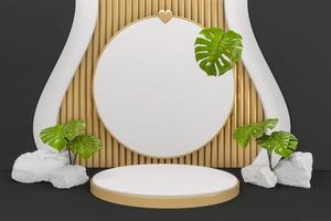 japanese Black and Golden Podium minimal geometric, Dark style abstract.3D rendering photo