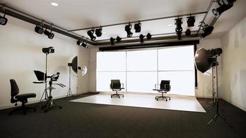 Studio - Modern Film Studio with white Screen. 3D rendering photo