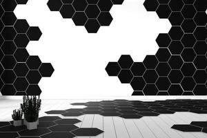 hexagon tile color black and white hardwood floor - minimal. 3d rendering photo