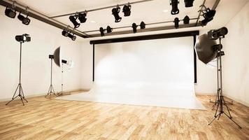 studio - estudio de cine moderno con pantalla blanca. Representación 3d foto
