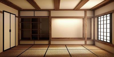 maqueta, alfombra de tatami de habitación vacía japonesa que diseña el más hermoso. Representación 3d foto