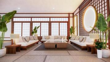 sofá de estilo japonés en la habitación de Japón y el fondo blanco proporciona una ventana para la edición.