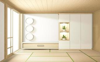 tropical style room interior, empty room japan style. 3D rendering photo