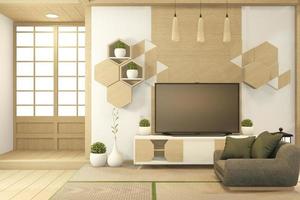 Tv cabinet in tropical empty room Japanese - zen style,minimal designs. 3D rendering photo