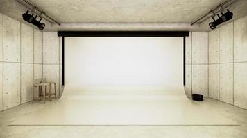 studio - estudio de cine moderno con pantalla blanca. Representación 3d foto