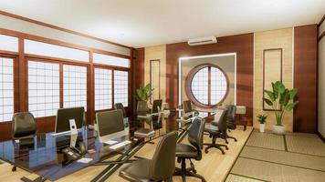 oficina de negocios - hermosa sala de reuniones y mesa de conferencias de Japanroom, estilo moderno. Representación 3d