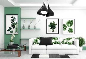 interior de la sala de estar - habitación de estilo tropical moderno con composición - diseño minimalista. Representación 3d foto