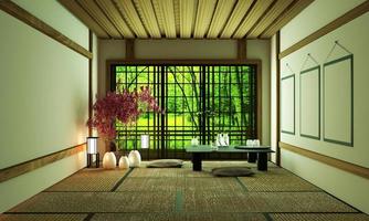 diseño de la habitación de estilo japonés representación 3d