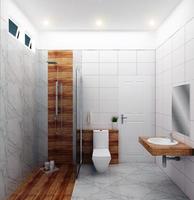 Bright bathroom Design tiles white modern style. 3D rendering photo