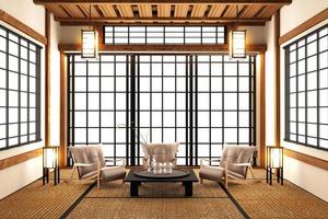 interior de la habitación japonesa en representación tradicional y mínima .3d foto
