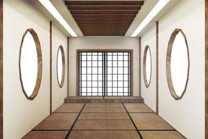 maqueta, diseñada específicamente en estilo japonés, habitación vacía. Representación 3d foto