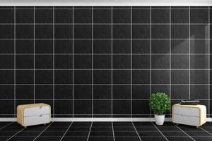 Black tiles modern style on black tiles wall and floor design. 3D rendering photo