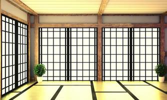 Empty Room japanese with tatami mat design . 3D rendering photo