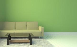 Living Room Interior with yellow sofa and carpet, light blue wall background. 3D rendering photo